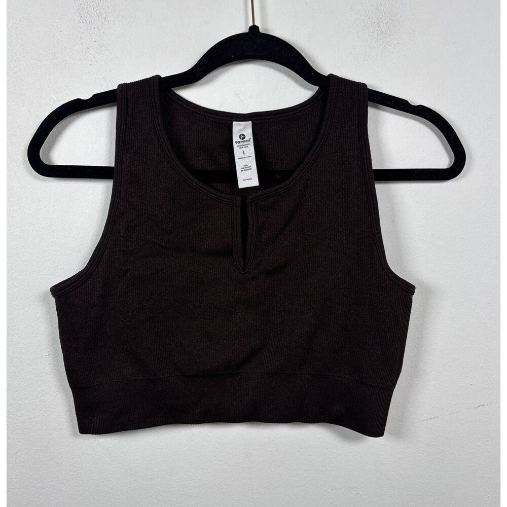 90 Degree by Reflex Brown Ribbed Athletic Cropped Tank Top Size L